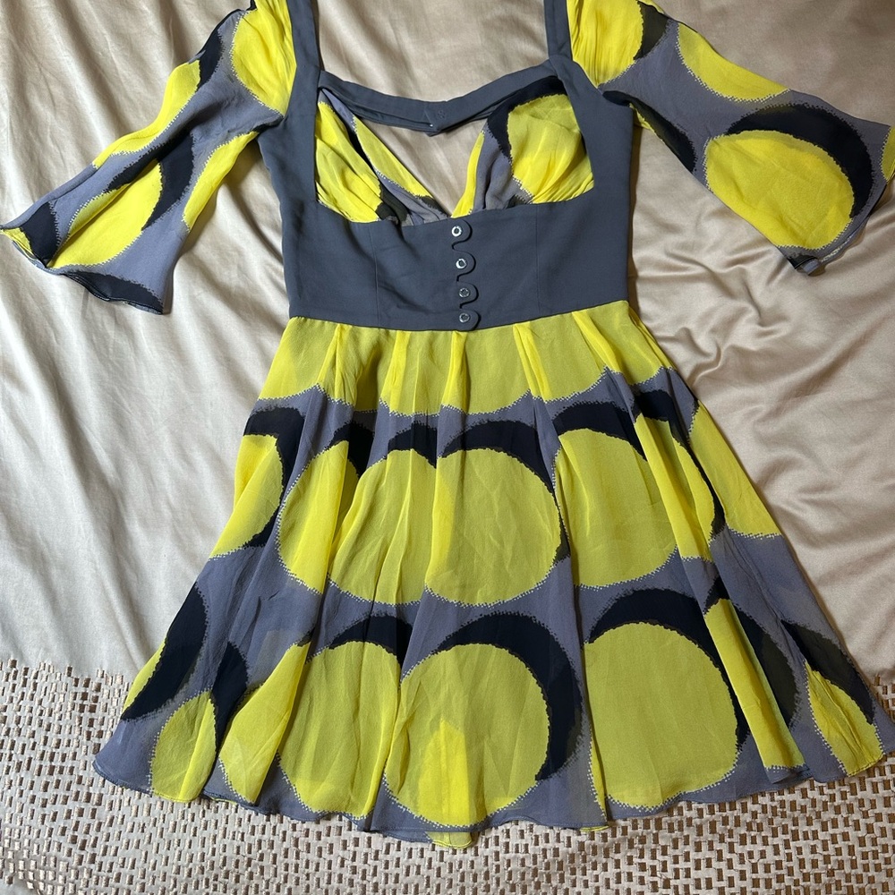 Versus Versace Yellow Black & Grey Dress with snaps & zipper Size 38